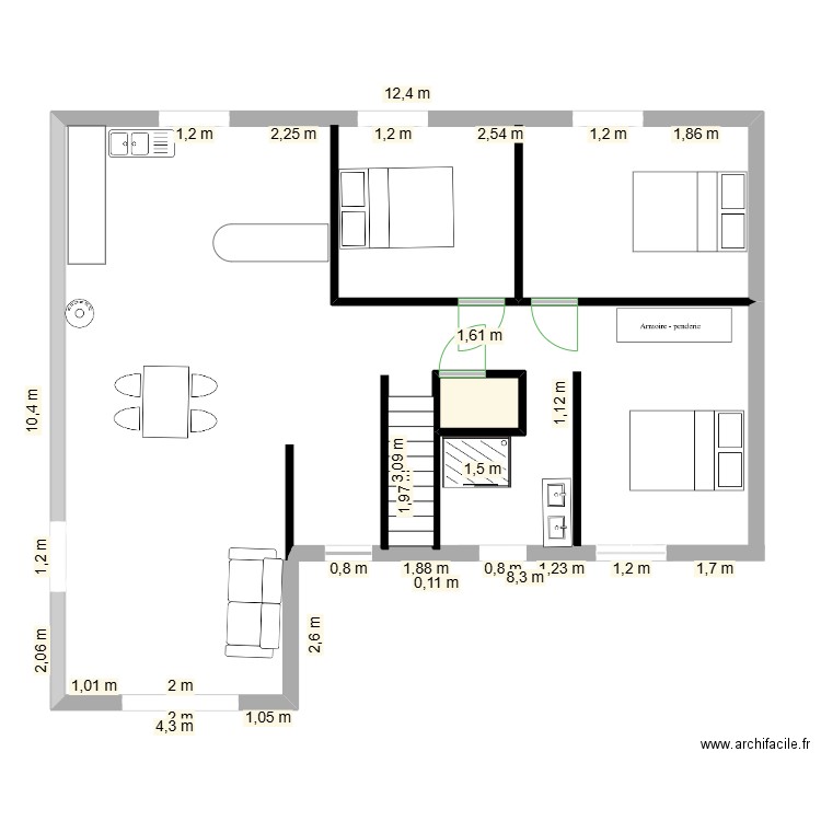 mam. Plan de 1 pièce et 1 m2