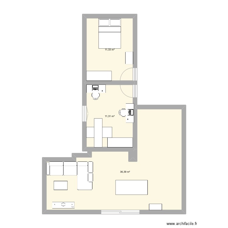 Appartement . Plan de 3 pièces et 59 m2