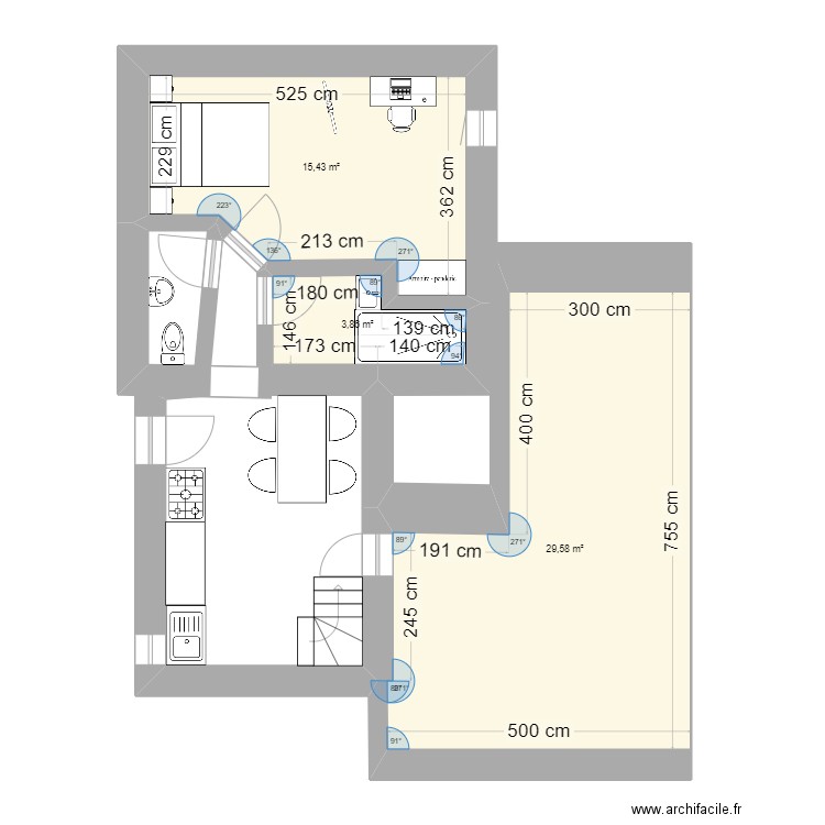 MAISON. Plan de 3 pièces et 49 m2