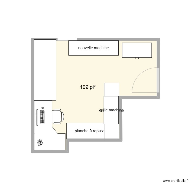 Salle de coututre. Plan de 1 pièce et 10 m2