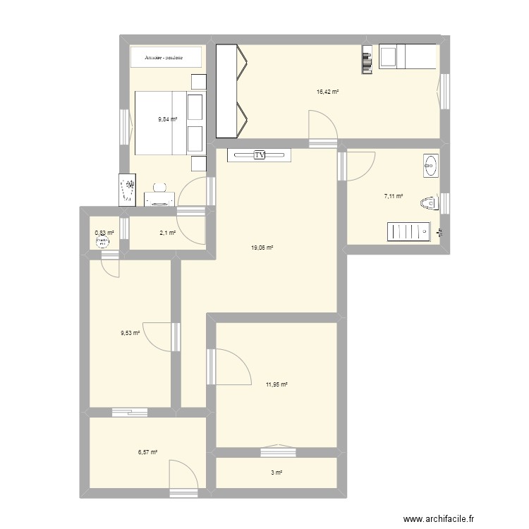 ma maison. Plan de 10 pièces et 86 m2