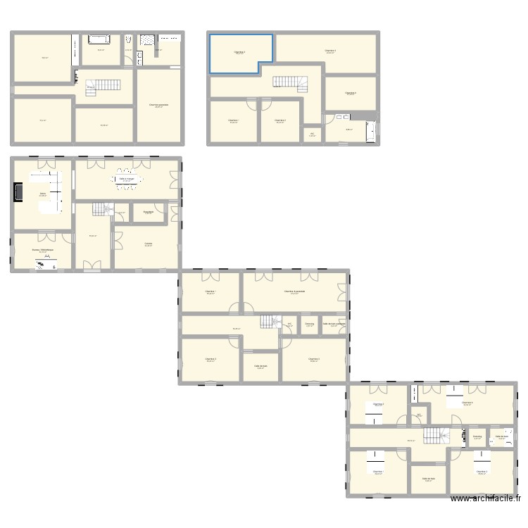 Bergerie. Plan de 41 pièces et 547 m2