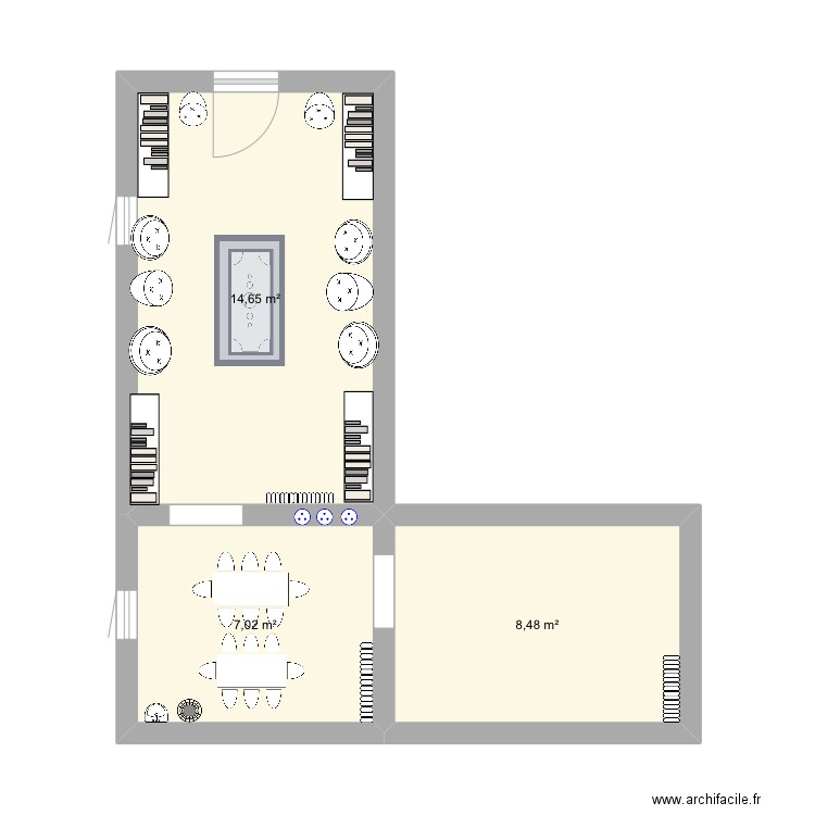 Bibliothèque, travail à valentina. Plan de 3 pièces et 30 m2