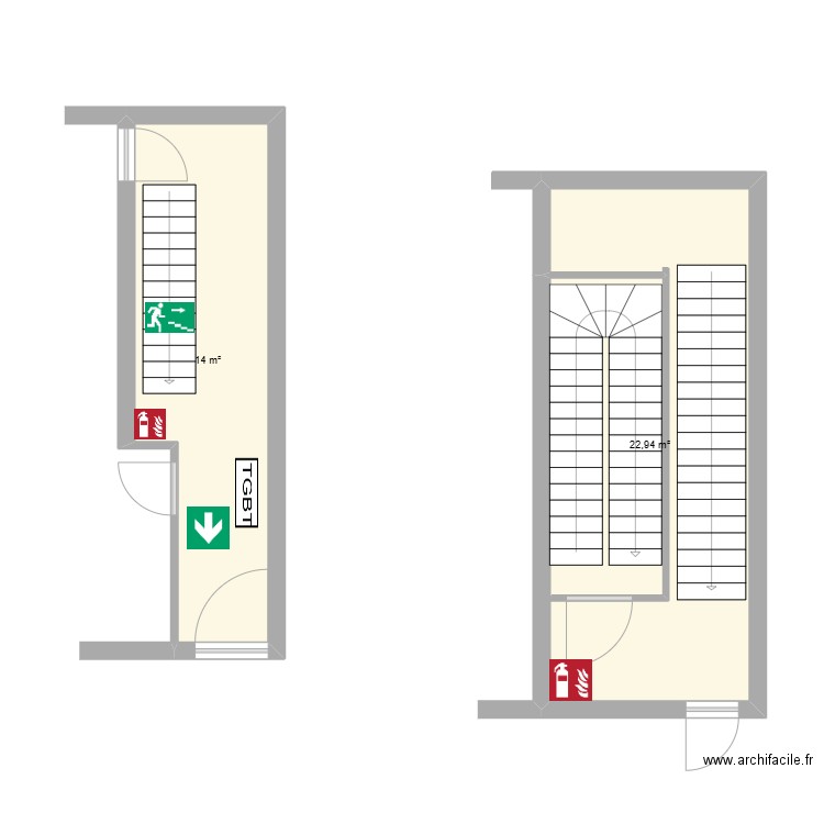 RDC. Plan de 2 pièces et 37 m2