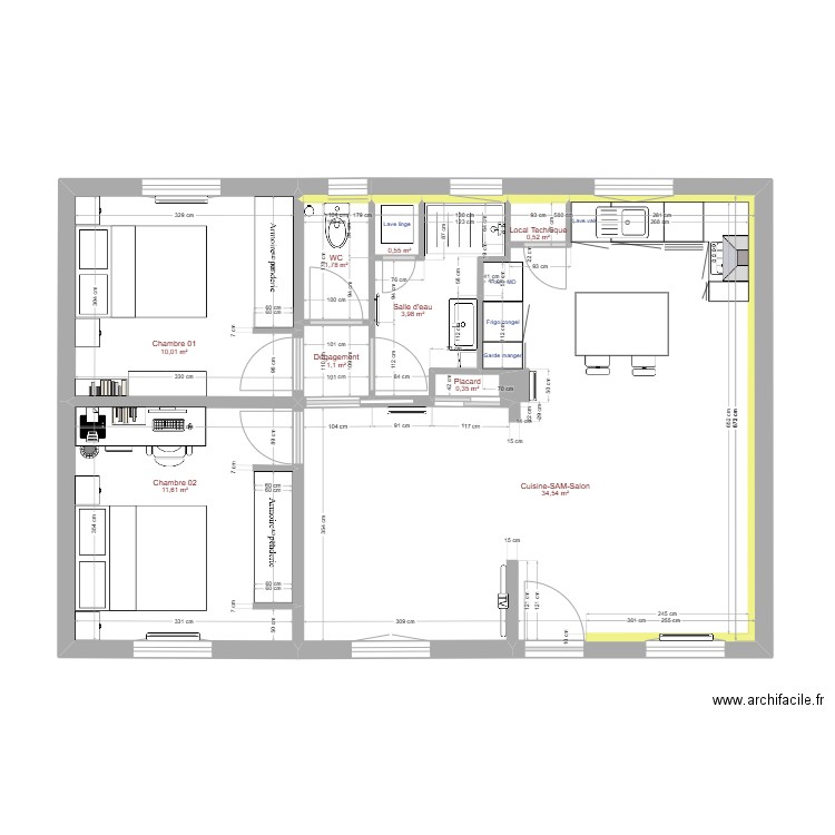 PLAN 08 AMENAGEMENT INTERIEUR. Plan de 9 pièces et 64 m2