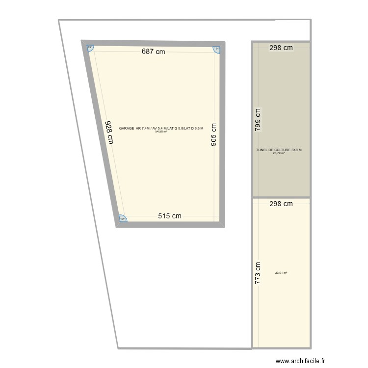 Garage gochenee. Plan de 3 pièces et 101 m2