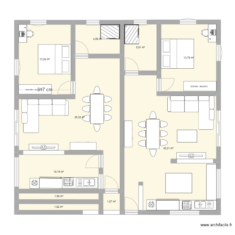 BAS1. Plan de 10 pièces et 121 m2