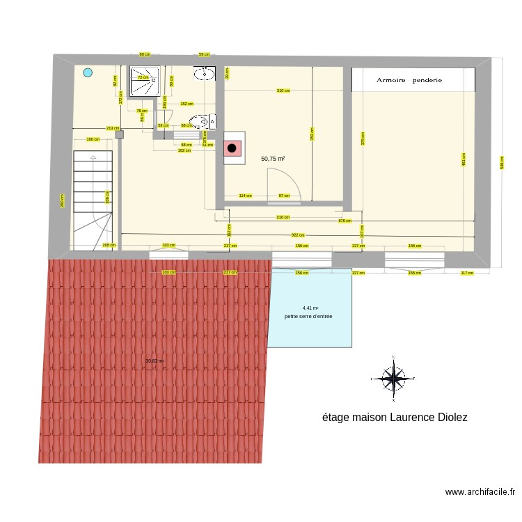 plan surface 1 er étage. Plan de 1 pièce et 51 m2