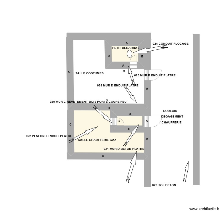 COULOIR DEGAGEMENT CHAUFFERIE/3 SALLES. Plan de 3 pièces et 6 m2