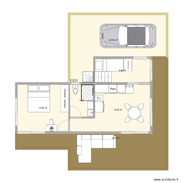 Casita with a bunk room v2. Plan de 6 pièces et 89 m2