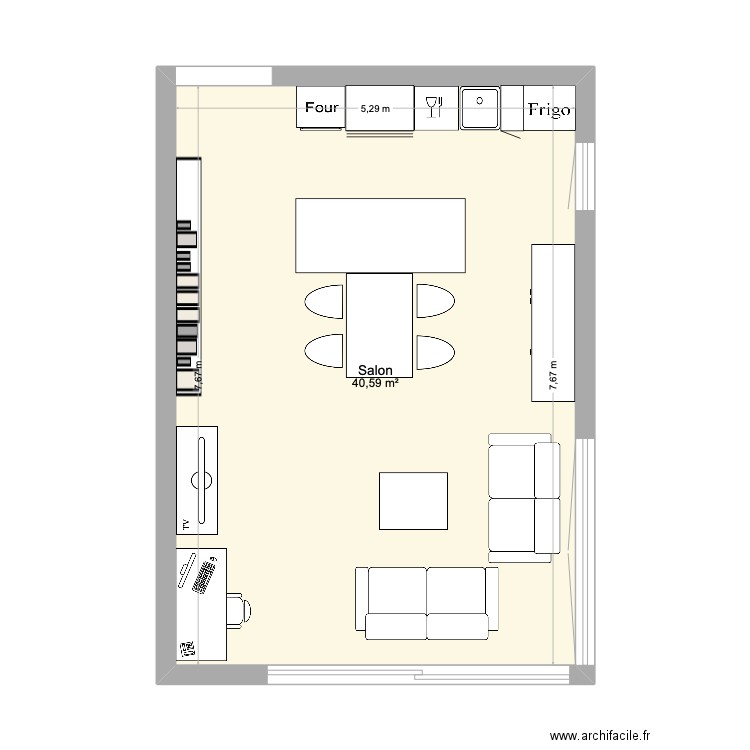 Séjour - cuisine. Plan de 1 pièce et 41 m2