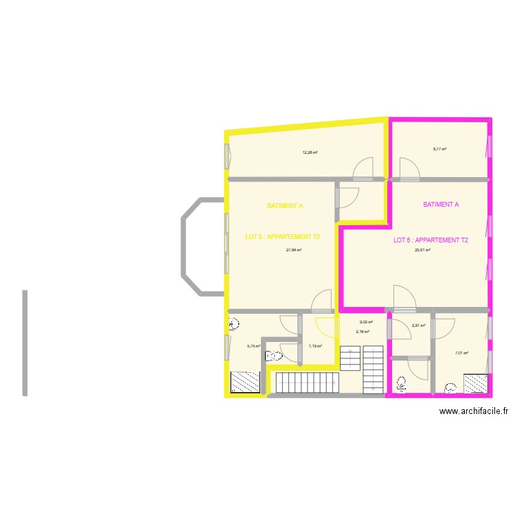 ETAGE 1 LOTS 5-6. Plan de 10 pièces et 103 m2