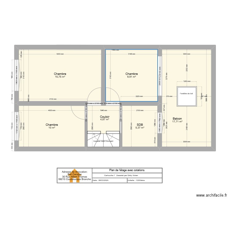 Plan de l'étage caroline. Plan de 6 pièces et 64 m2