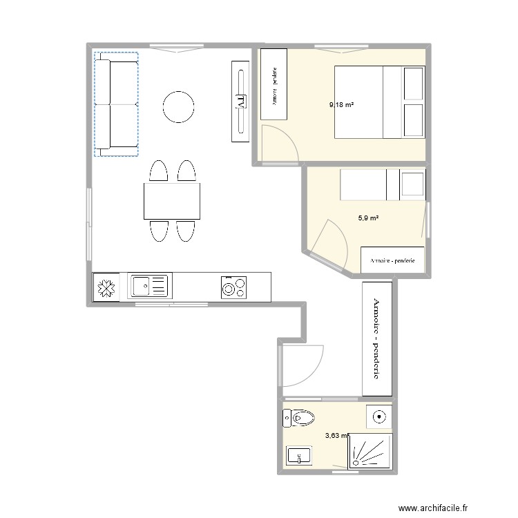 PLAN SDB EXTENSION. Plan de 3 pièces et 19 m2