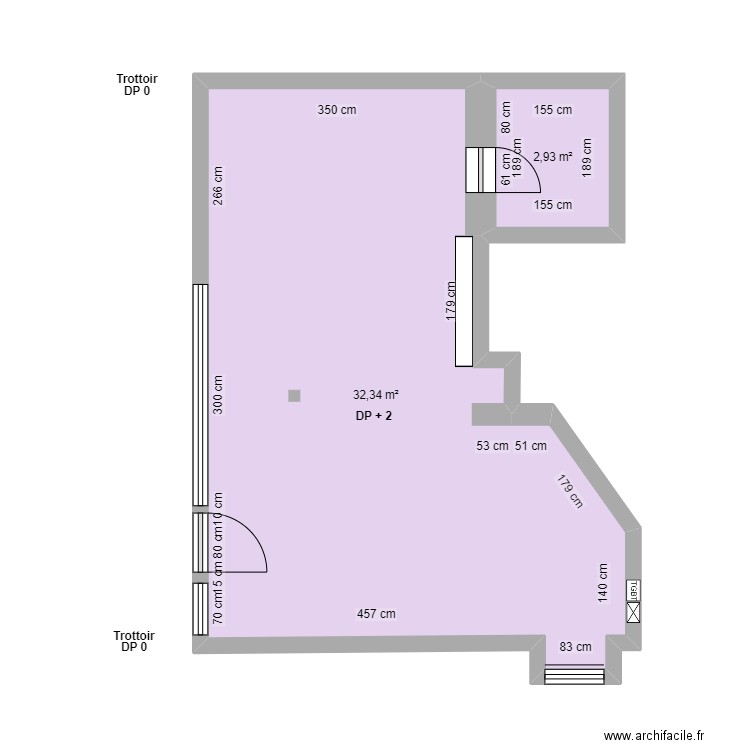 RESSEL AVANT TRAVAUX. Plan de 2 pièces et 35 m2