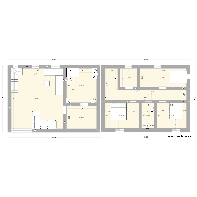 try1. Plan de 9 pièces et 124 m2