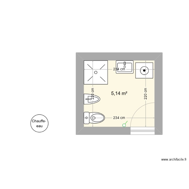 salle de bain. Plan de 1 pièce et 5 m2