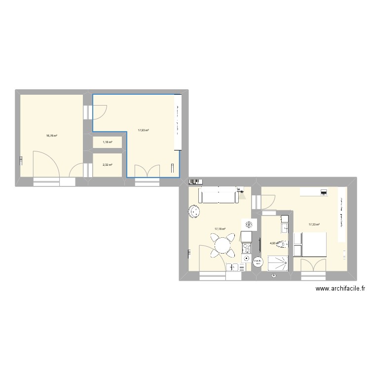 Plan vierge Appart SQF. Plan de 7 pièces et 78 m2