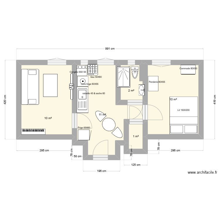 projet2. Plan de 5 pièces et 34 m2