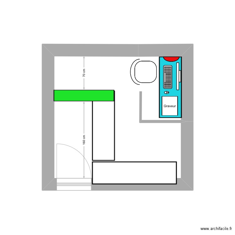 Ma7al 6.5 m². Plan de 1 pièce et 7 m2