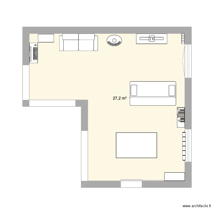 salon. Plan de 1 pièce et 27 m2