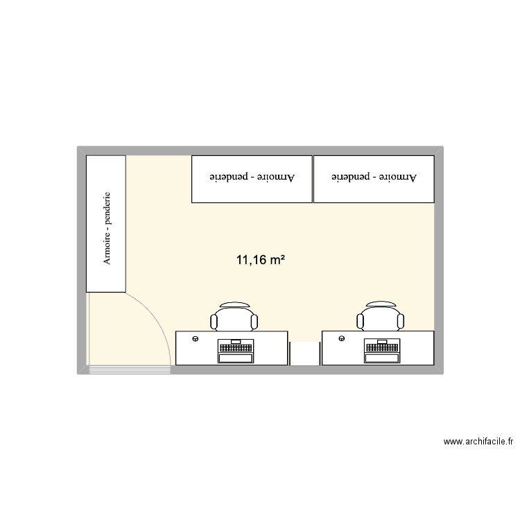 bureau dressing appart. Plan de 1 pièce et 11 m2