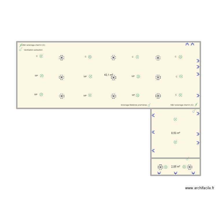 labo France. Plan de 3 pièces et 54 m2