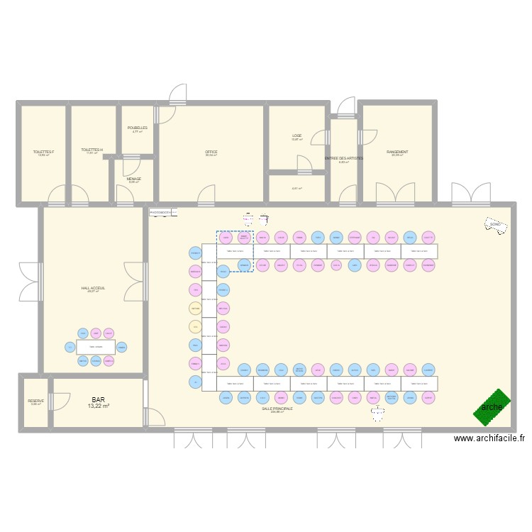 SALLE DE CHOUPPES. Plan de 13 pièces et 410 m2