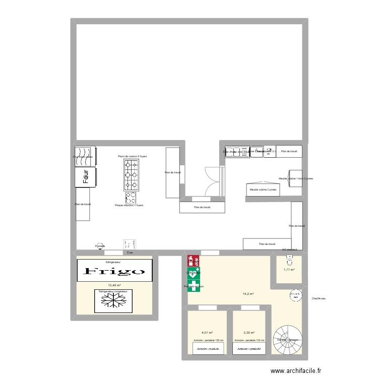 cuisine. Plan de 5 pièces et 34 m2