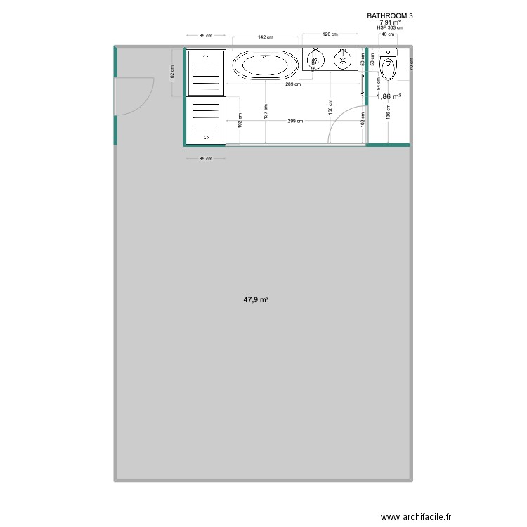 MARTINETTE - BATHROOM 3. Plan de 3 pièces et 58 m2