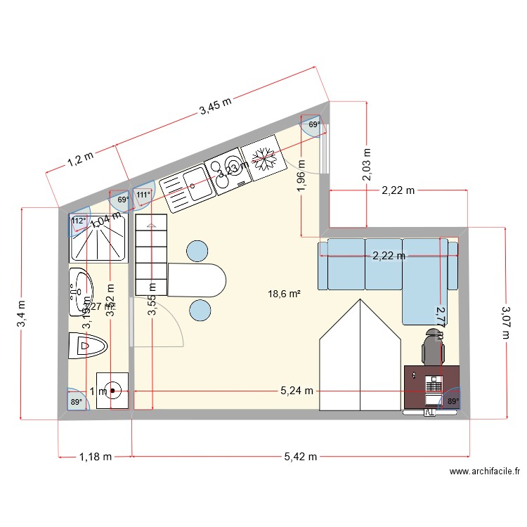 studio vannes final. Plan de 2 pièces et 22 m2