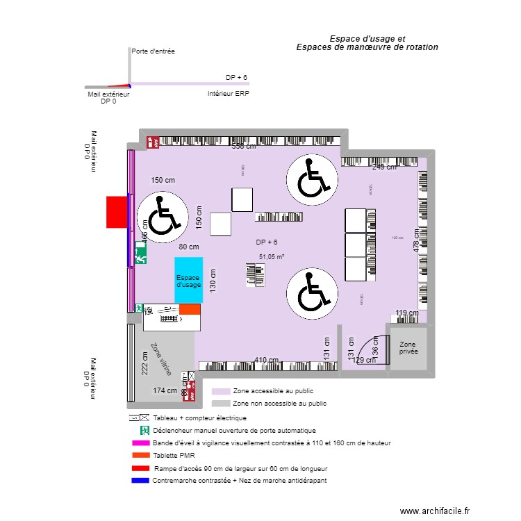 LILA DRESSING APRES TRAVAUX espace manœuvre et usage. Plan de 3 pièces et 60 m2