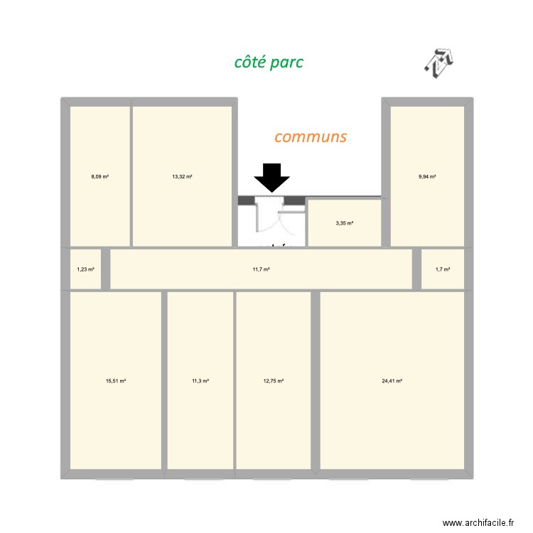 Plan 1 . Plan de 11 pièces et 113 m2