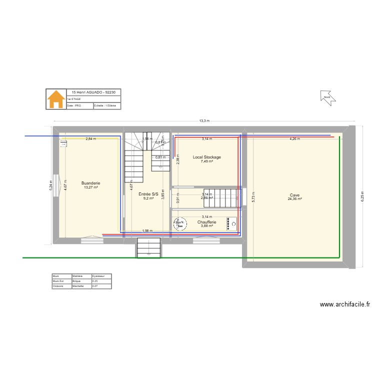 15 HA Sous sol. Plan de 6 pièces et 61 m2