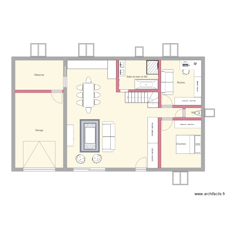 Maison rdc. Plan de 7 pièces et 107 m2