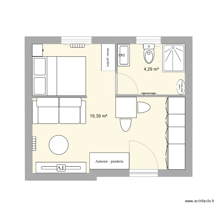 APT 2. Plan de 2 pièces et 24 m2