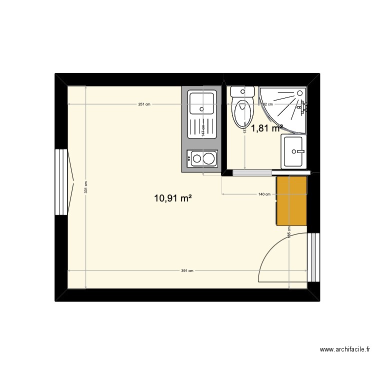 AMBROISE ZIADE. Plan de 2 pièces et 13 m2