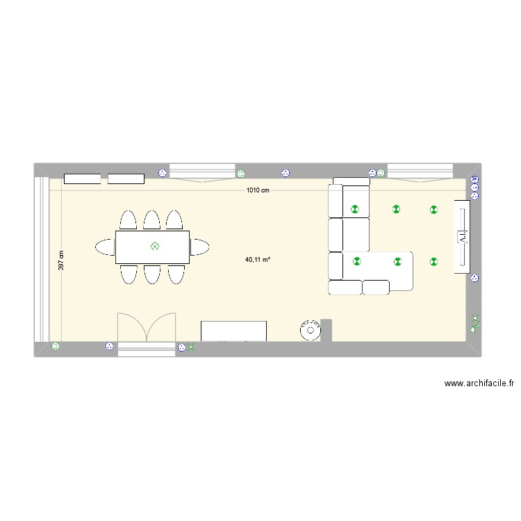 salon bertri. Plan de 1 pièce et 40 m2