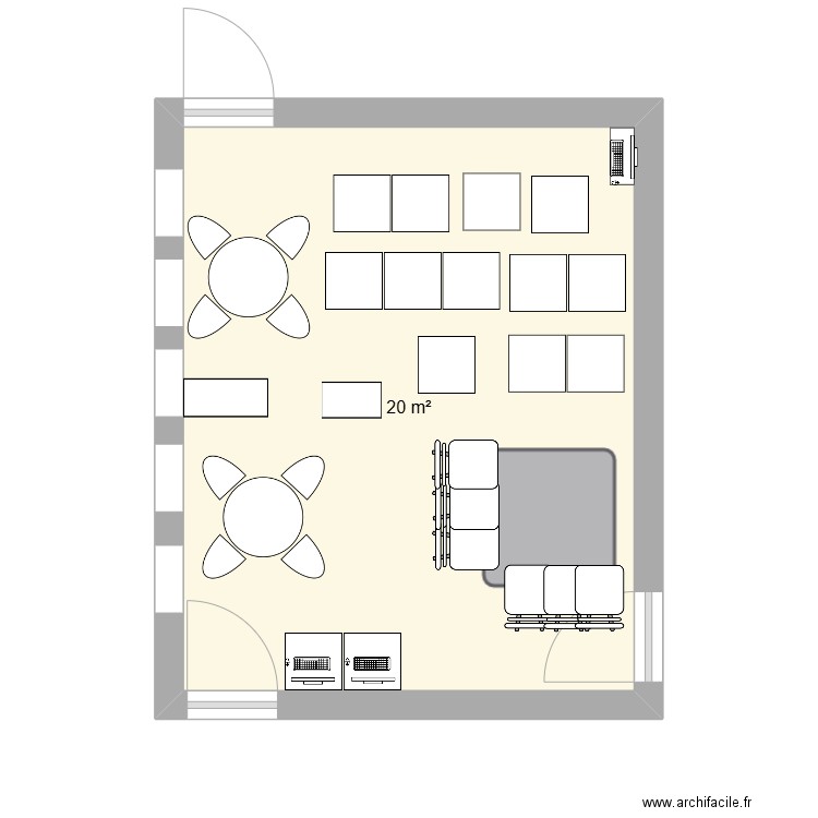 Classe. Plan de 1 pièce et 20 m2