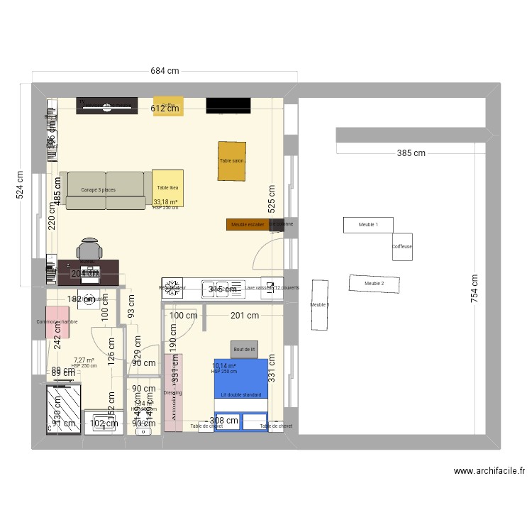 Eloise et Paul. Plan de 4 pièces et 52 m2