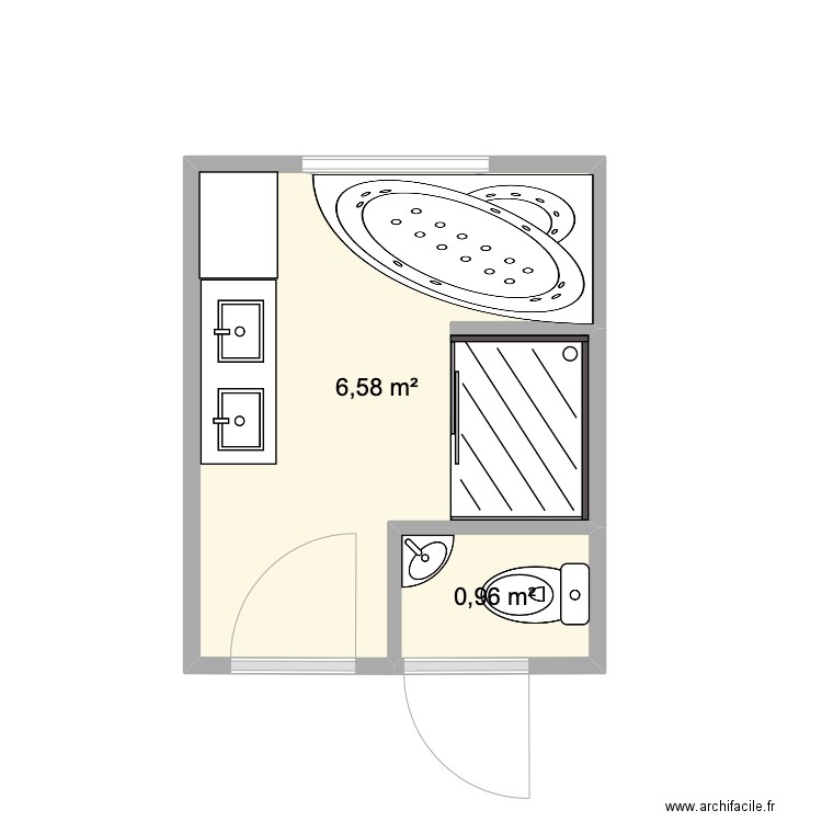 Eric salle de bain. Plan de 2 pièces et 8 m2