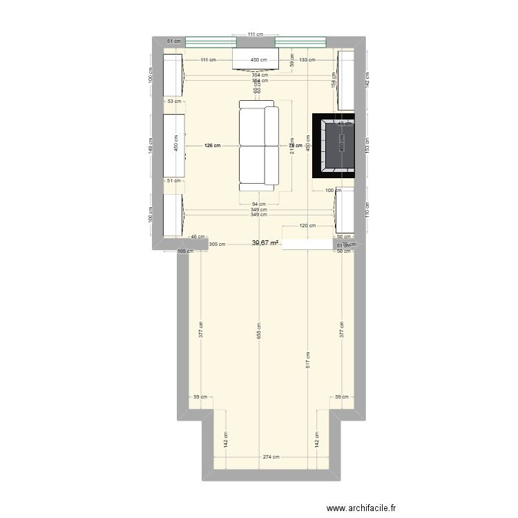 partie droite2. Plan de 1 pièce et 40 m2