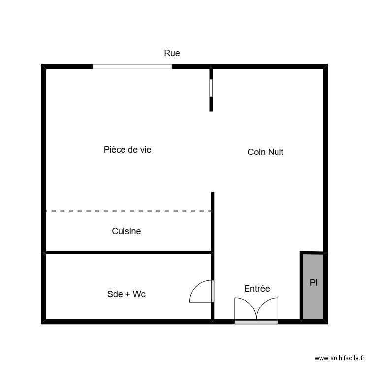 Dupont 2. Plan de 3 pièces et 36 m2