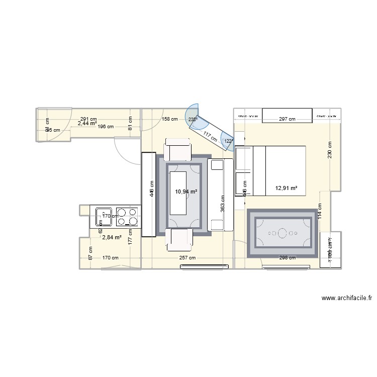 Chambre. Plan de 4 pièces et 29 m2