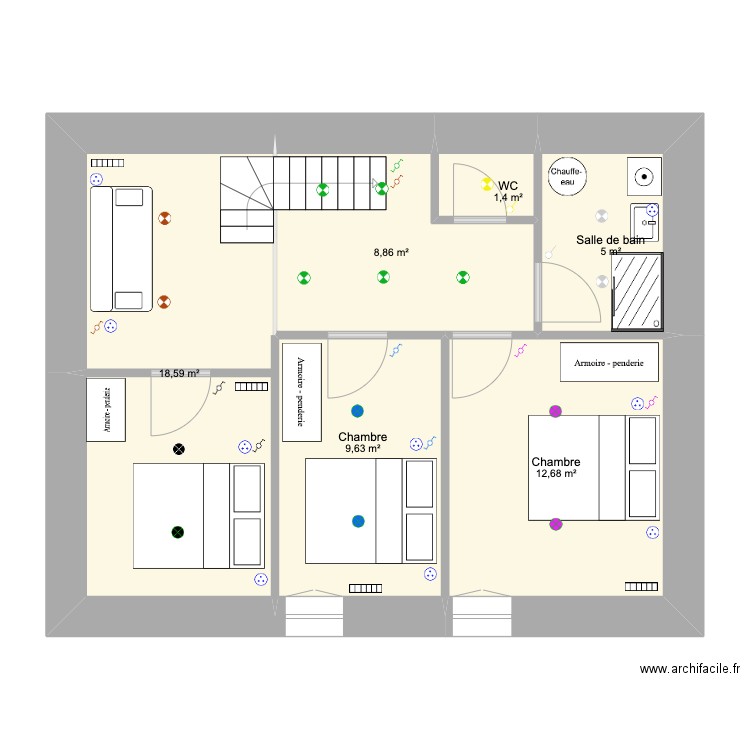 ÉTAGE OLÉRON ELEC. Plan de 6 pièces et 56 m2