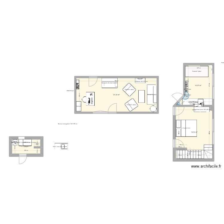 grande piece  du bas . Plan de 4 pièces et 55 m2