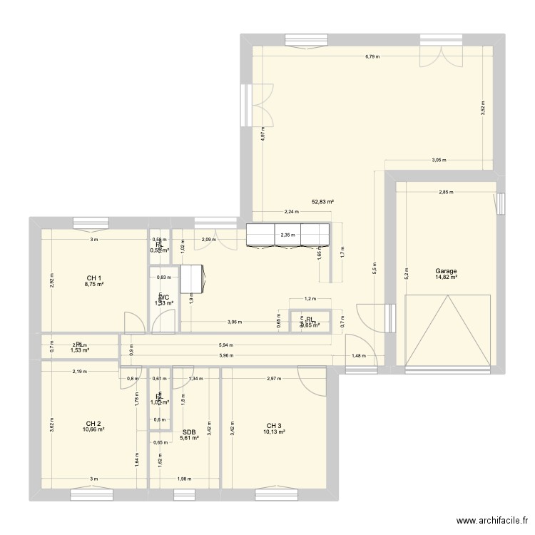 Bouloc-3. Plan de 11 pièces et 108 m2