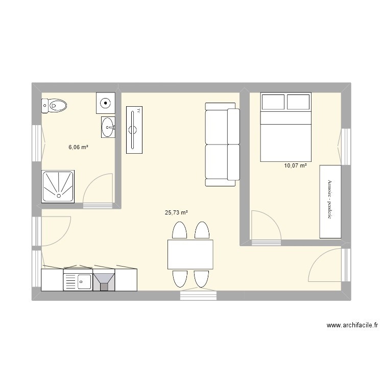 GARAGE. Plan de 3 pièces et 42 m2