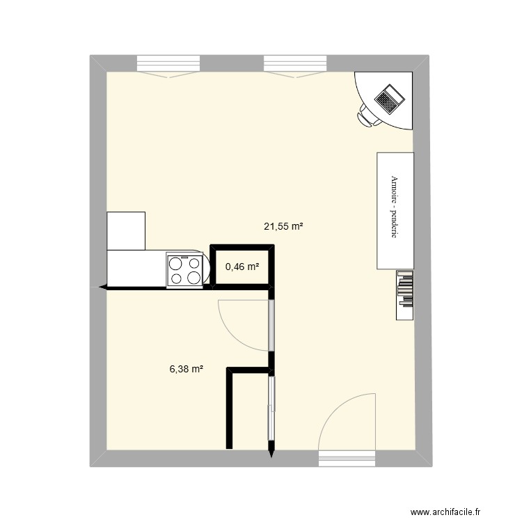 studio 2. Plan de 3 pièces et 28 m2