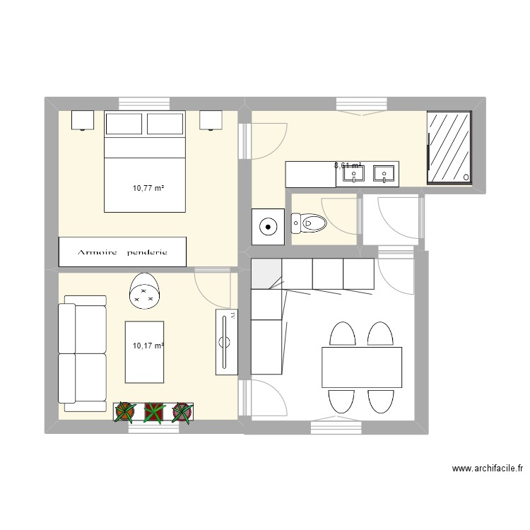 T2 MAMAN. Plan de 3 pièces et 30 m2